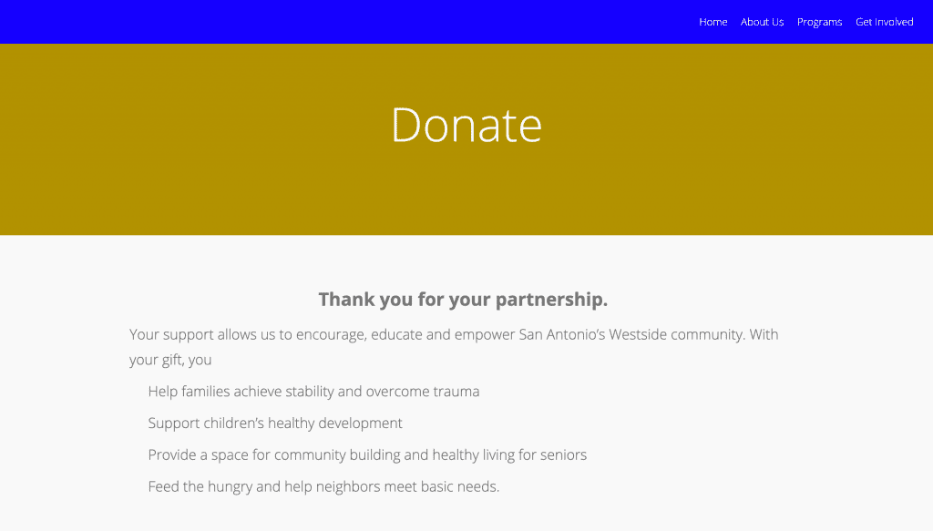 House of Neighborly Service old donate page screenshot